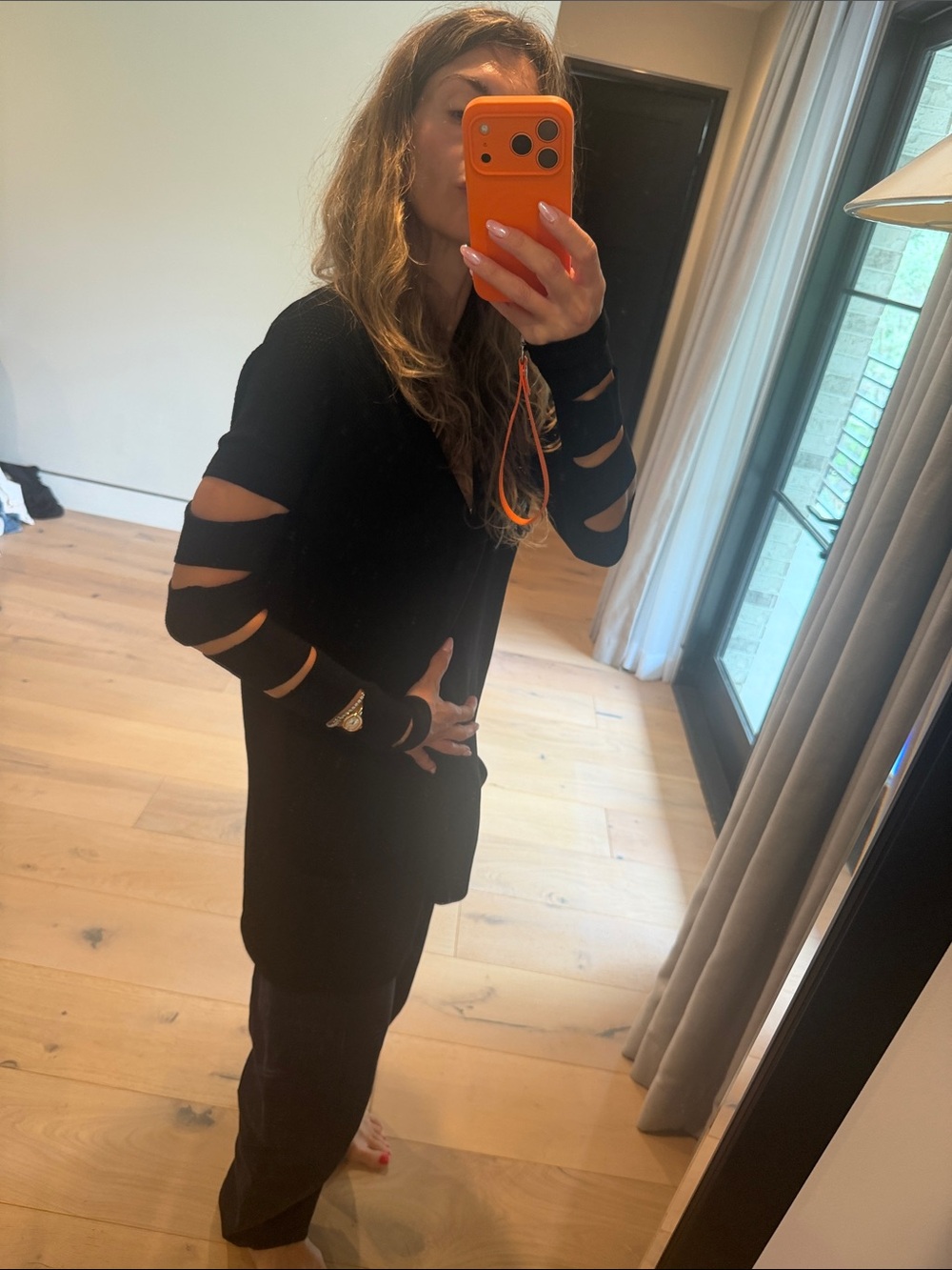 Black Cutout Sleeve Tunic Top - Women's Longline Sweater